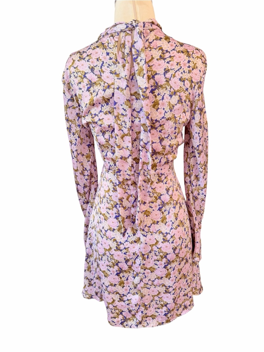 Zara Pink Floral Satin Mini Dress with Green Accents Sz XS - Picture 12 of 13